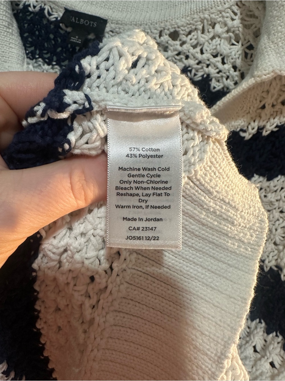 Talbots Coastal Grandmother Open Knit Sweater Navy Stripe Preppy Size S - Picture 3 of 6